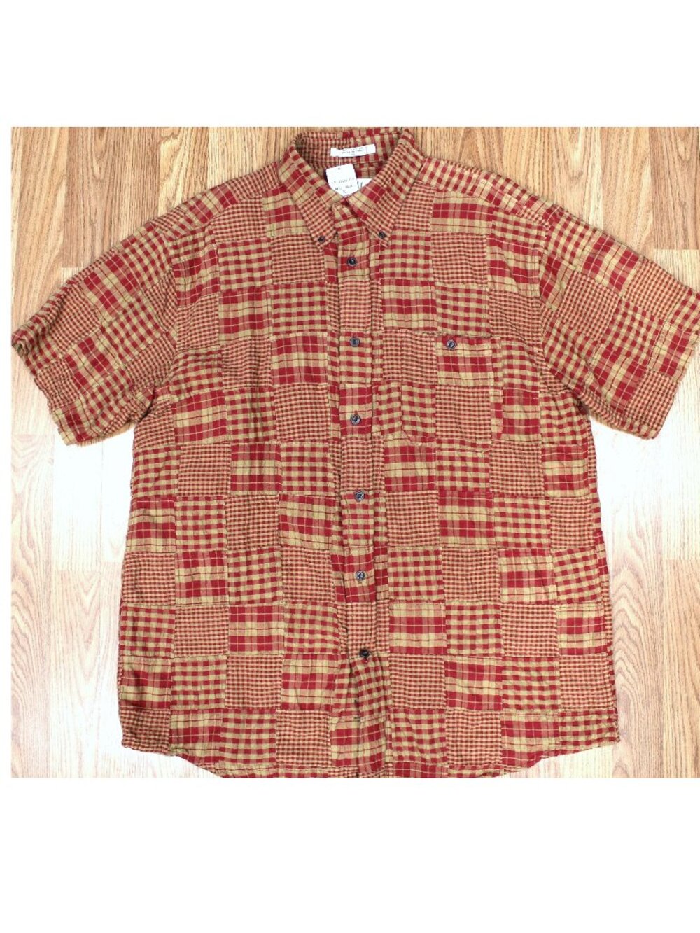 NEW! ORVIS PATCHWORK REGULAR FIT 100% COTTON SHIRT RED & KHAKI Sz X-LARGE, XL